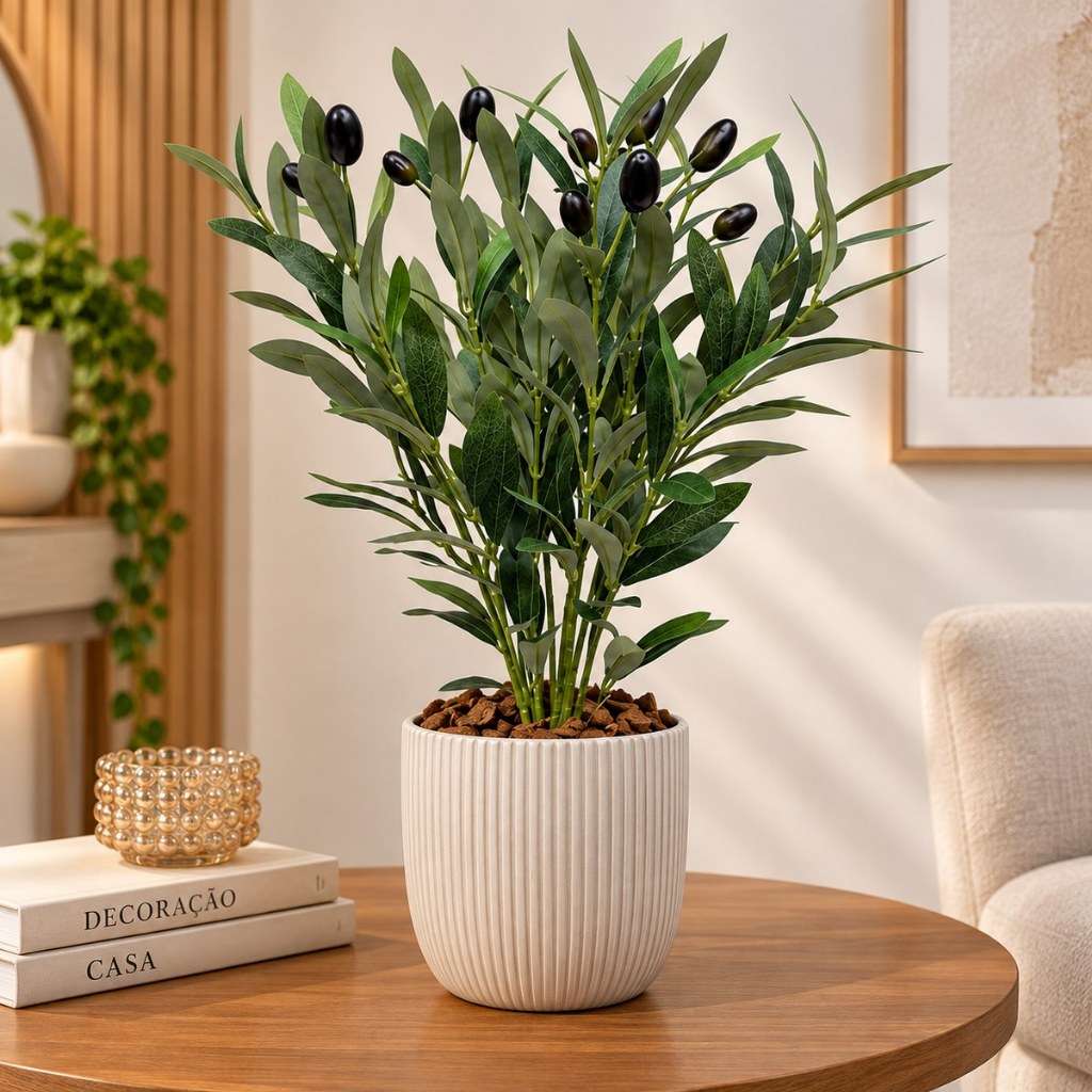 Planta Artificial Haste Galho Ramo De Oliveira Médio 47cm Decorativo Permanente Toque Real Decoração