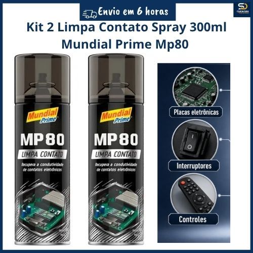 Kit 2 Limpa Contato Spray 300ml Mundial Prime Mp80 Eletronico