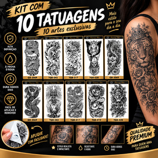 Kit 10 Adesivos De Tatuagem Temporária a Prova d'água