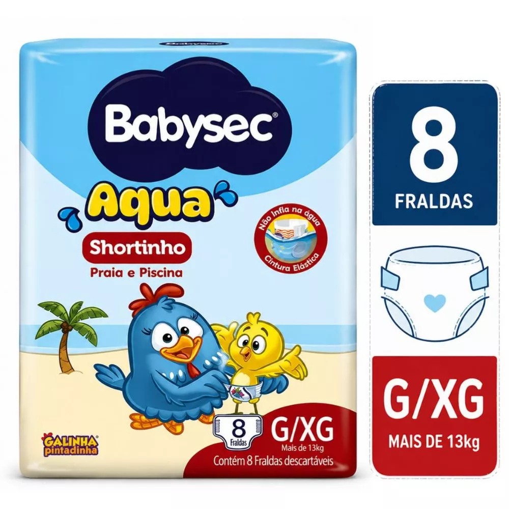 Fralda Babysec Shortinho Praia/Psicina G/XG 8un Unissex