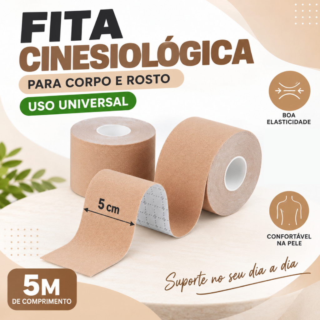 Fita Kinesio Tape 5cm x 5m Bandagem Elástica Adesiva para Uso Esportivo