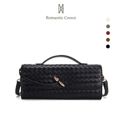 ROMANTIC CROWN Bolsa Feminina Mão Transversal Ombro Trançada Couro PU Vegan, Clutch Noite Balada Casamento Alça Ajustáve