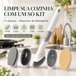 Escova De Limpeza Cozinha 4 Em 1 Com Dispenser De Detergente Para Panelas Louças Pia