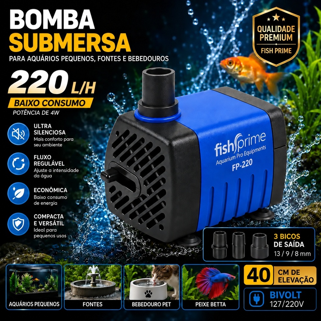 Bomba Submersa Bombinha Motor Para Aquário Fonte Água Bebedouro Pet Gato Cachorro 220 l/h Bivolt