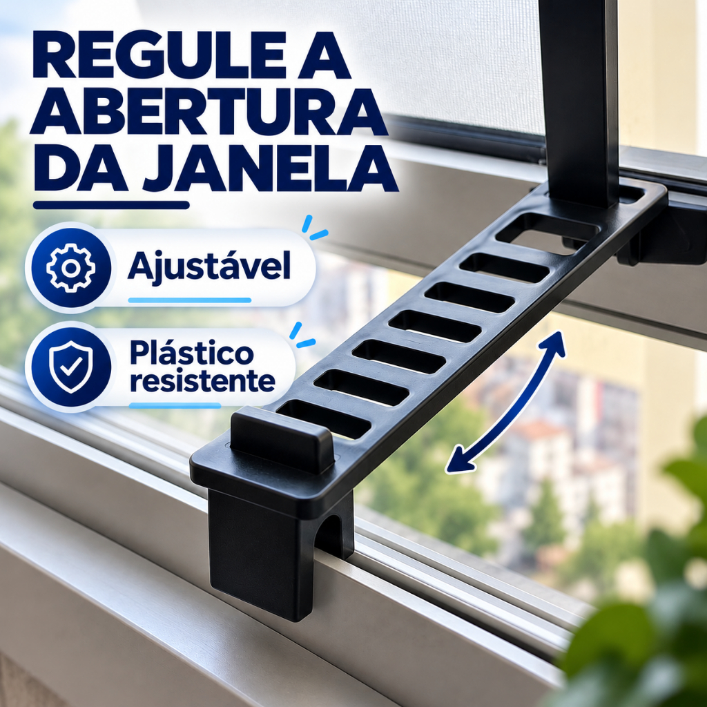 Trava Para Janela Basculante Ajustável Com Regulagem Limitadora Haste Reforçada Regulável
