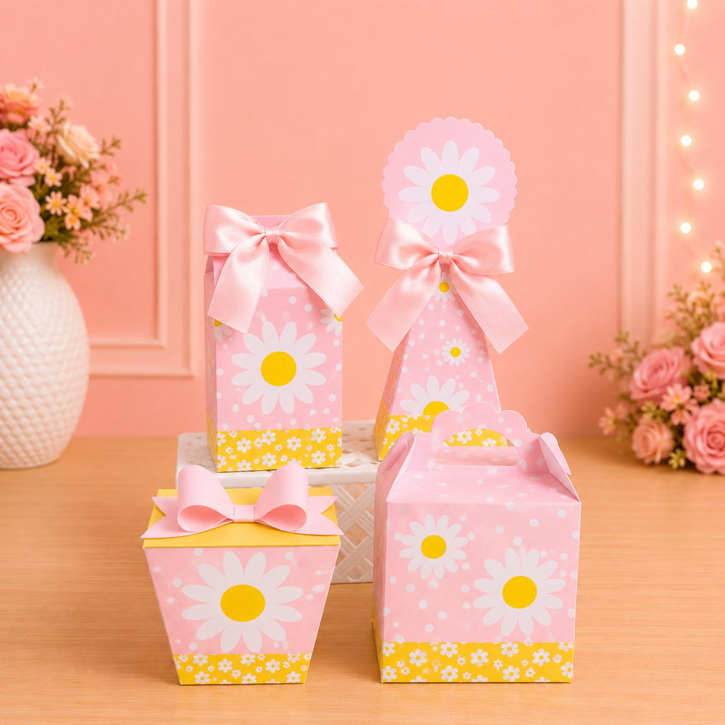 Kit Festa Margaridas Rosa | Personalizados | Aniversários | Papelaria Personalizada | caixinhas | Lembrancinhas