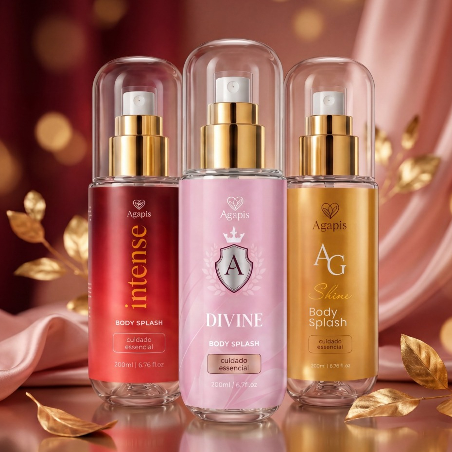 Kit 3 Body Splash Sexy Intense, Divine e Shine Agapis Beauty 200ml Fragrância Sedutora Alta Fixação