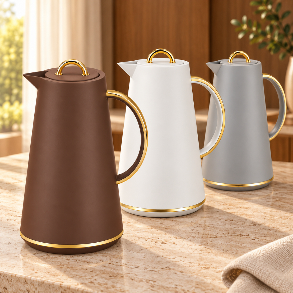 Garrafa Térmica 1 Litro Ampola de Vidro 8 Horas Quente e Gelada Botão Alça Café Chá Suco Água Mesa Posta Luxo Tuut