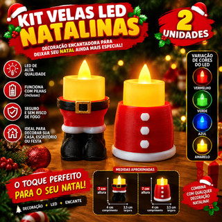 Kit 2 Velas LED Natalinas Papai Noel – Enfeite Decorativo de Natal, Exclusivo, Edição Limitada, Presente