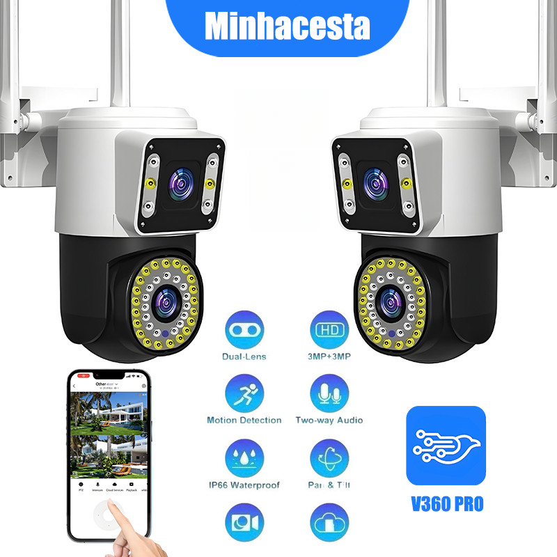 Câmera Segurança WiFI IP 2 Lentes 360° Visão Noturna Microfone a Prova D'água Sensor Movimento-G1