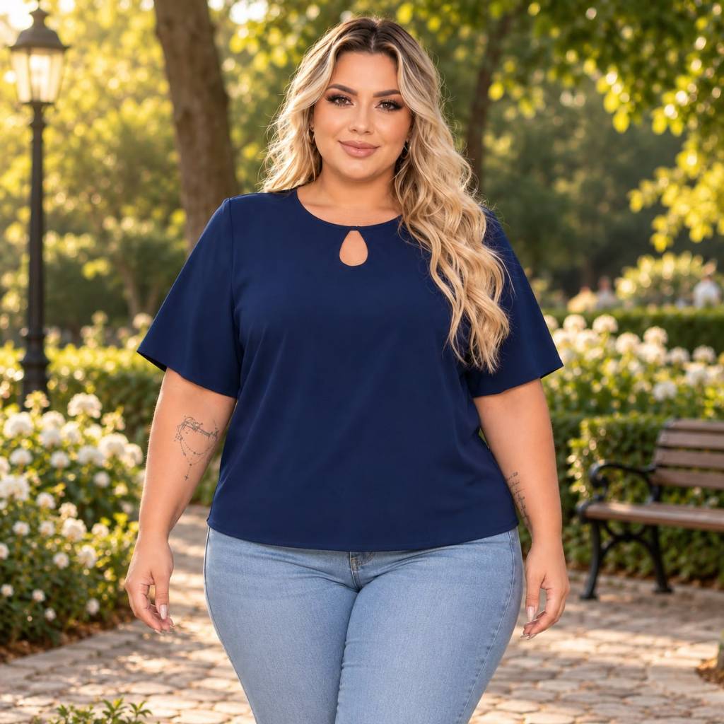 Blusa feminina soltinha plus size lisa com mangas G1 G2 G3 verão