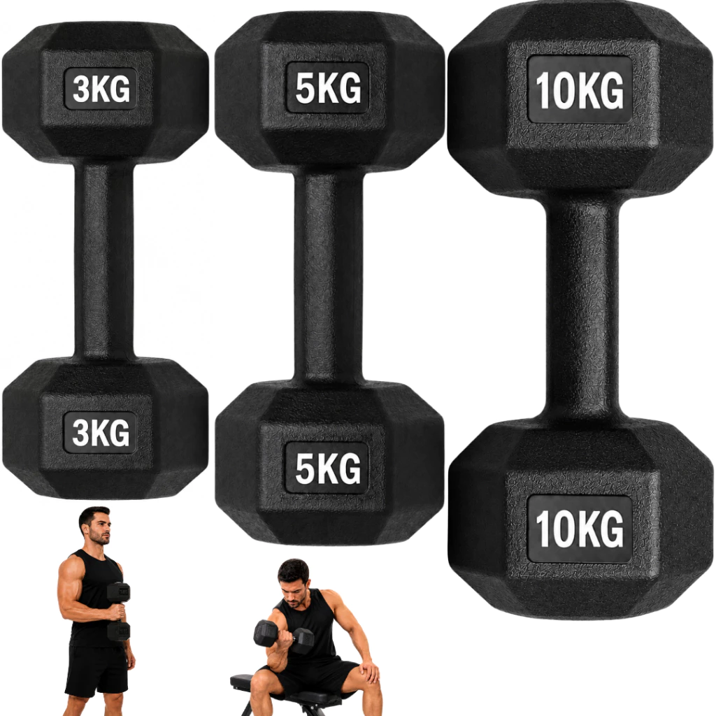 "Halter Sextavado Emborrachado 3kg 5kg 10kg Peso Academia Musculação Treino Funcional Fitness em Casa " — imagem 1