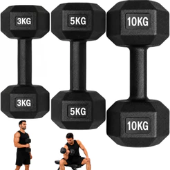 "Halter Sextavado Emborrachado 3kg 5kg 10kg Peso Academia Musculação Treino Funcional Fitness em Casa "