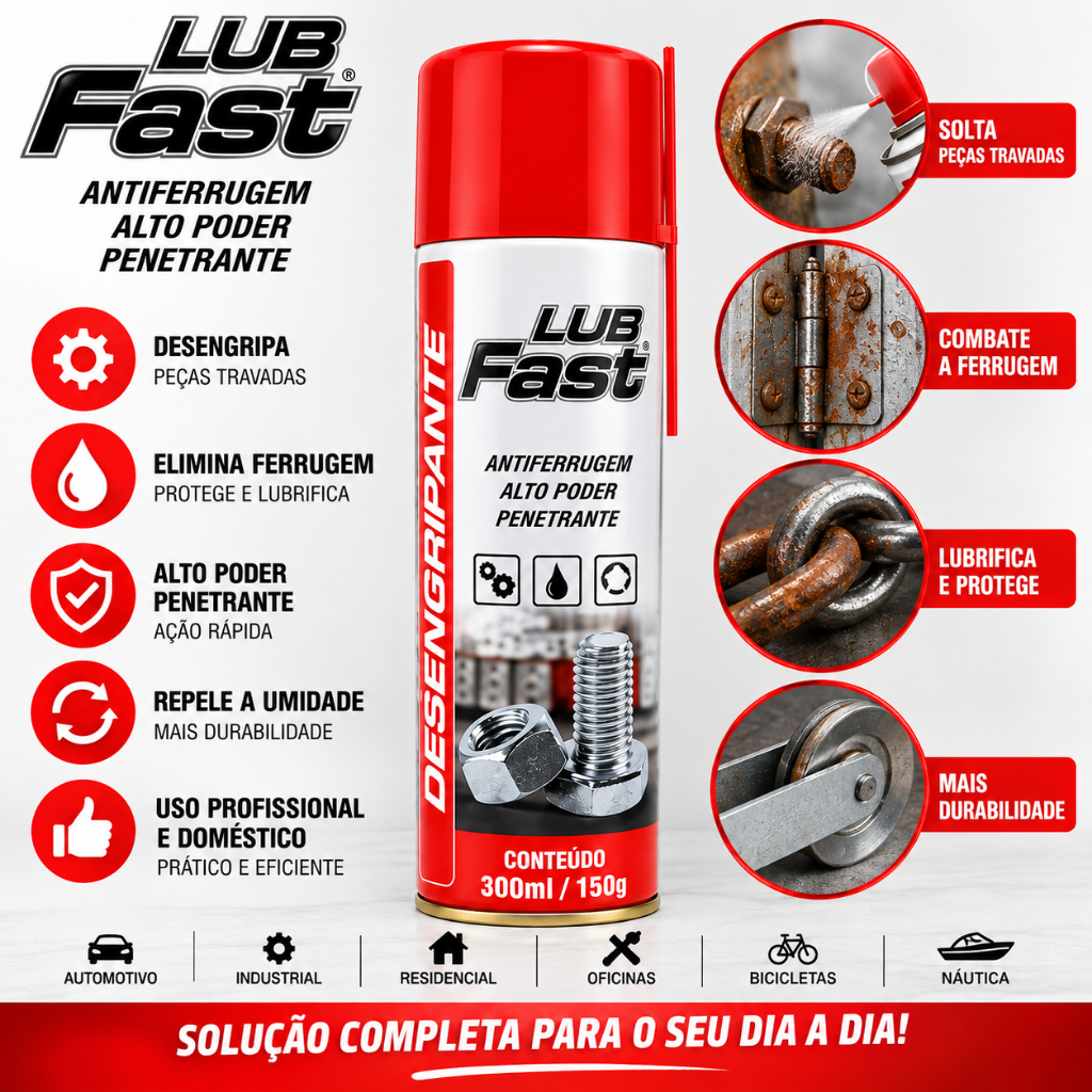 Desengripante Lub Fast 300ml 159g Antiferrugem Lubrificante Alta Penetração para Peças e Ferragens — imagem 2 de 2