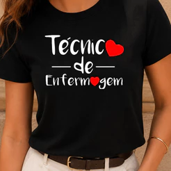 Blusa Enfermagem Coração Babylook Estampada 100% Algodão Camiseta Feminina Técnica Saúde Profissão