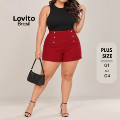 Lovito Shorts Plus Size Botoes Moda Trabalho Feminina BRSTB1045BRL1075