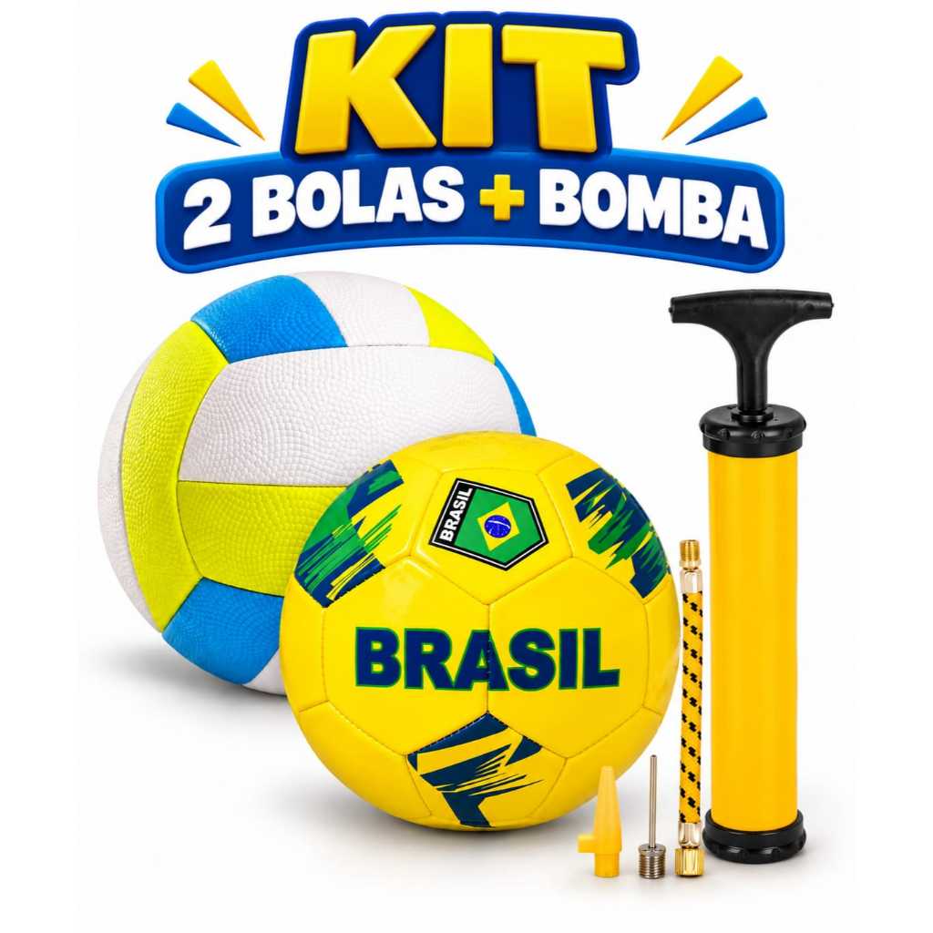 Kit Bola de Futebol Oficial Vôlei Semiprofissional com Bomba de ar para Praia Quadra ou Campo