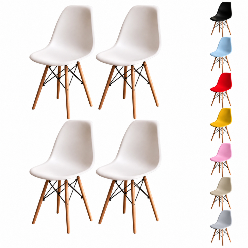 Kit 4 Cadeiras Eiffel Eames Pés de Madeira Sala Quarto Cozinha Escritório Wood Design Moderno