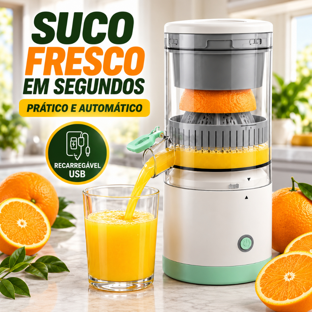 Espremedor Elétrico de Laranja e Limão Automático Recarregável USB Portátil 500ml para Sucos de Frutas