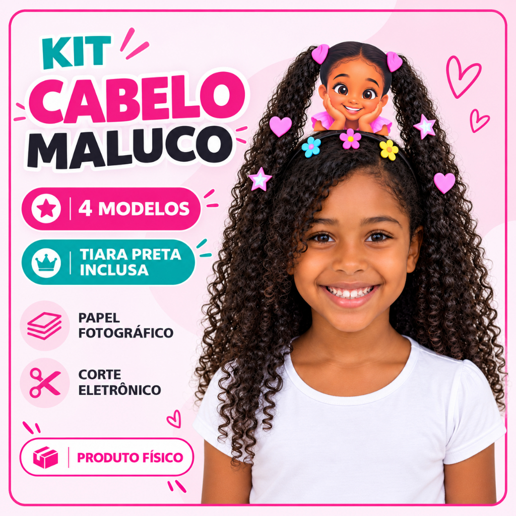 Cabelo Maluco Bonequinha com Tiara para Menina Escola