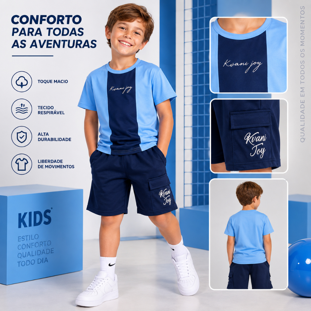 Conjunto Infantil Masculino De Verão - Camisa + Bermuda - Tamanho 2 Ao 12 Anos