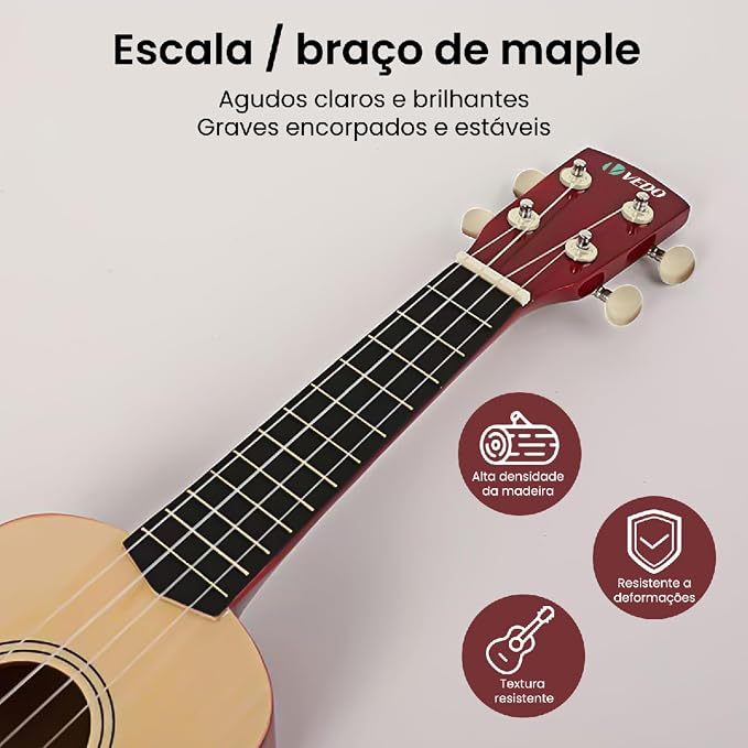 VEDO Kit Ukulele de Concerto 23 Polegadas– com Bolsa, Alça, Cordas, Capotraste e Pano — imagem 2 de 2