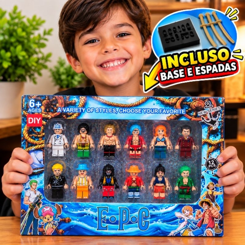Kit 12 Bonecos Estilo Lego One Piece Dragon Ball Mine Compatíveis Blocos de Montar