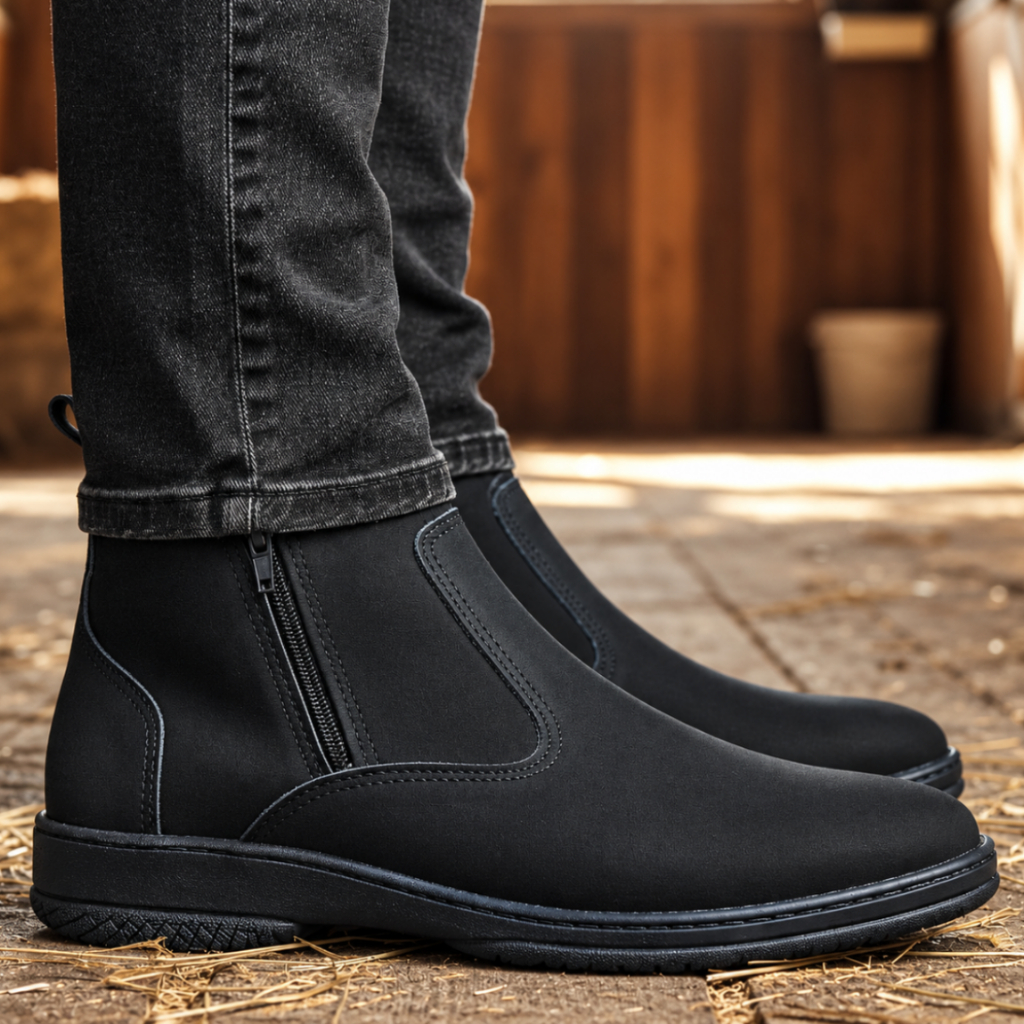Bota Masculina Com Ziper Cor Preta Numero 35 36 37 38 39 40 41 42 43 44 Botina de Couro Nobuck 2220