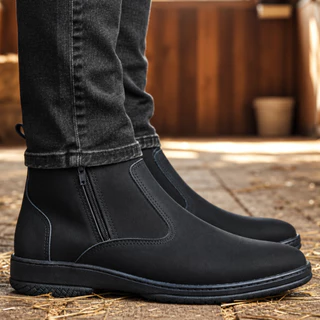 Bota Masculina Com Ziper Cor Preta Numero 35 36 37 38 39 40 41 42 43 44 Botina de Couro Nobuck 2220