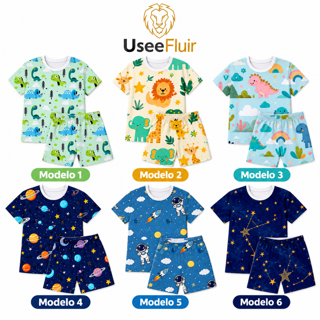 Conjunto Infantil Camiseta e Short Personagens Patrulha Canina Menino Menina Roupa Infantil Verão Pijama Confortável Uni