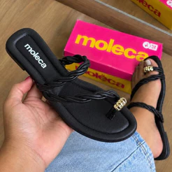 Sandália Moleca Rasteirinha Detalhe Dourado Original