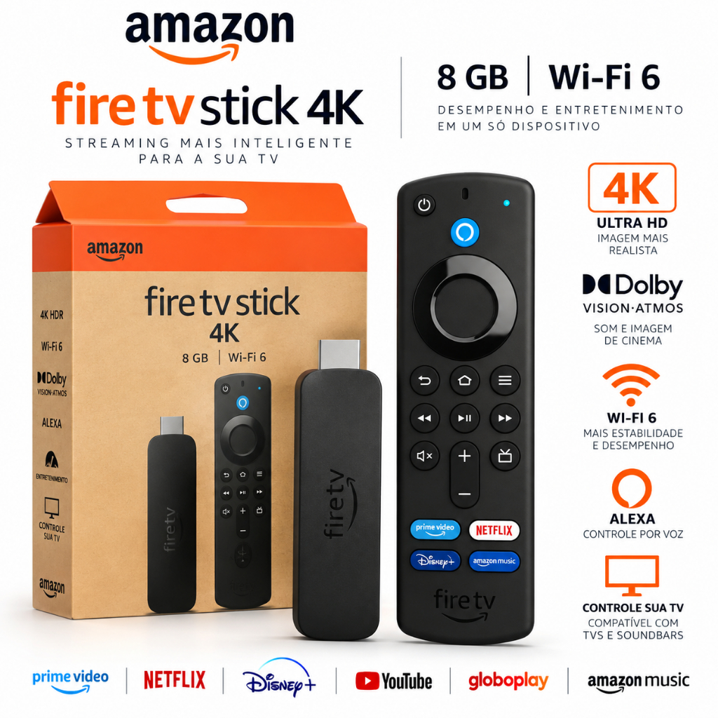 Amazon Fire TV Stick 4K 8GB Wi-Fi 6 2 geracao Alexa Dolby Vision