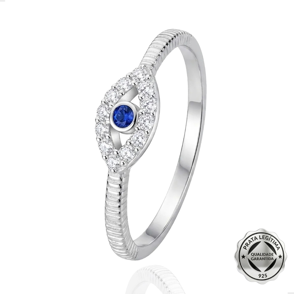 Anel Prata 925 Feminino Olho Grego Cravejado de Zircônias