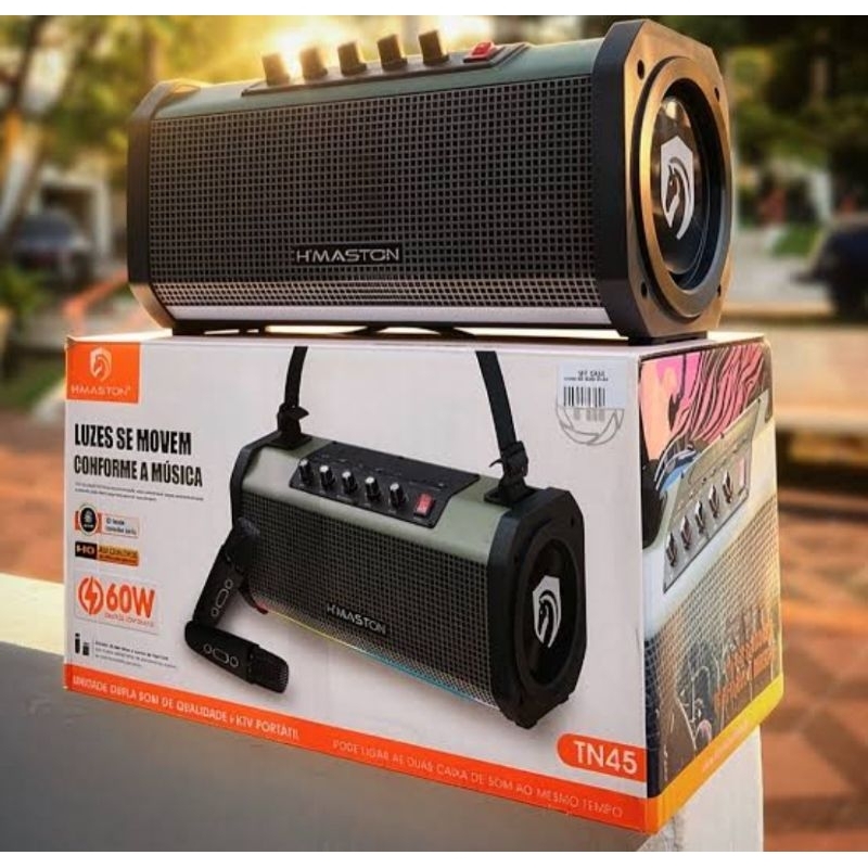 Caixa de som potente amplificada com 60w rms 2 microfone sem fio com reguladores de áudio Bluetooth Rádio Pendrive