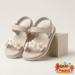 Sandália Velcro Menina Infantil Florzinhas Antiderrapante Confortável Ajustável Leve e Macia
