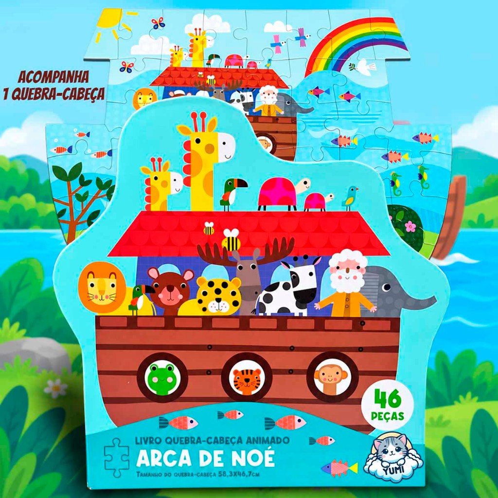 Livro Infantil Arca de Noé Quebra-Cabeça Educativo Bíblico Animais Brinquedo para Crianças