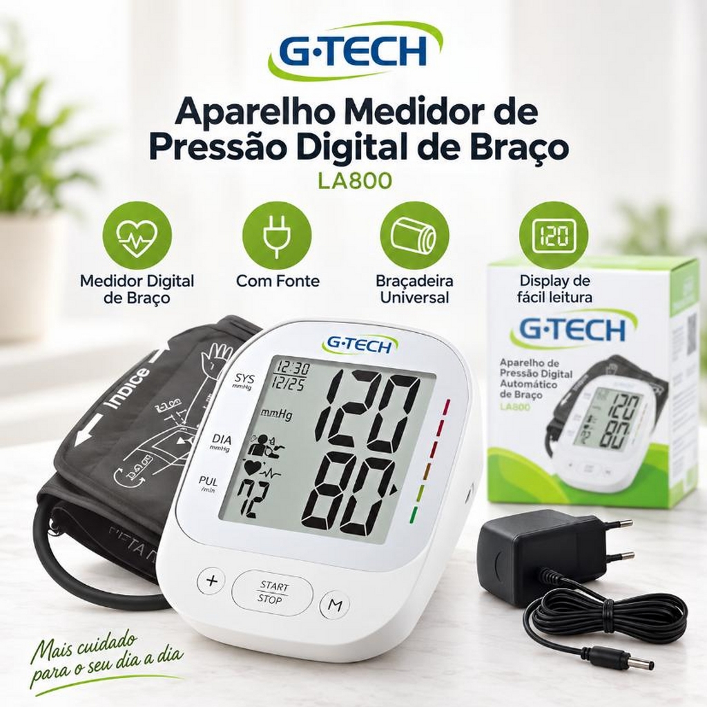 Aparelho Medidor De Pressão Arterial De Braço G-tech Digital LA800 Automático  + Fonte Alimentação 5V