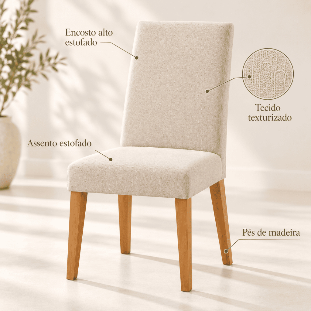 Kit 2 Cadeiras Milão Estofada em Tecido Madeira Eucalipto Assento D26 Moderna para Sala de Jantar Cozinha – AV — imagem 2 de 2
