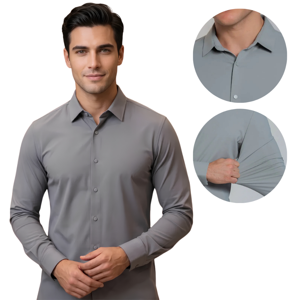 CAMISA SOCIAL Slim Poliamida Sem Costura MASCULINA Manga Longa Comprida Neutra — Leve, Confortável e Elegante