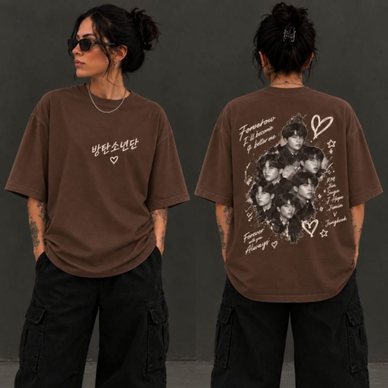 Camiseta BTS World Tour Kpop 100% Algodão Premium Estampada Streetwear – Não Oversized