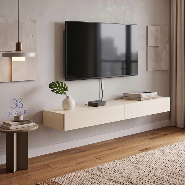 Rack Suspenso para Painel ou TV até 55 Polegadas 2 Portas 1,10m Off White Paris