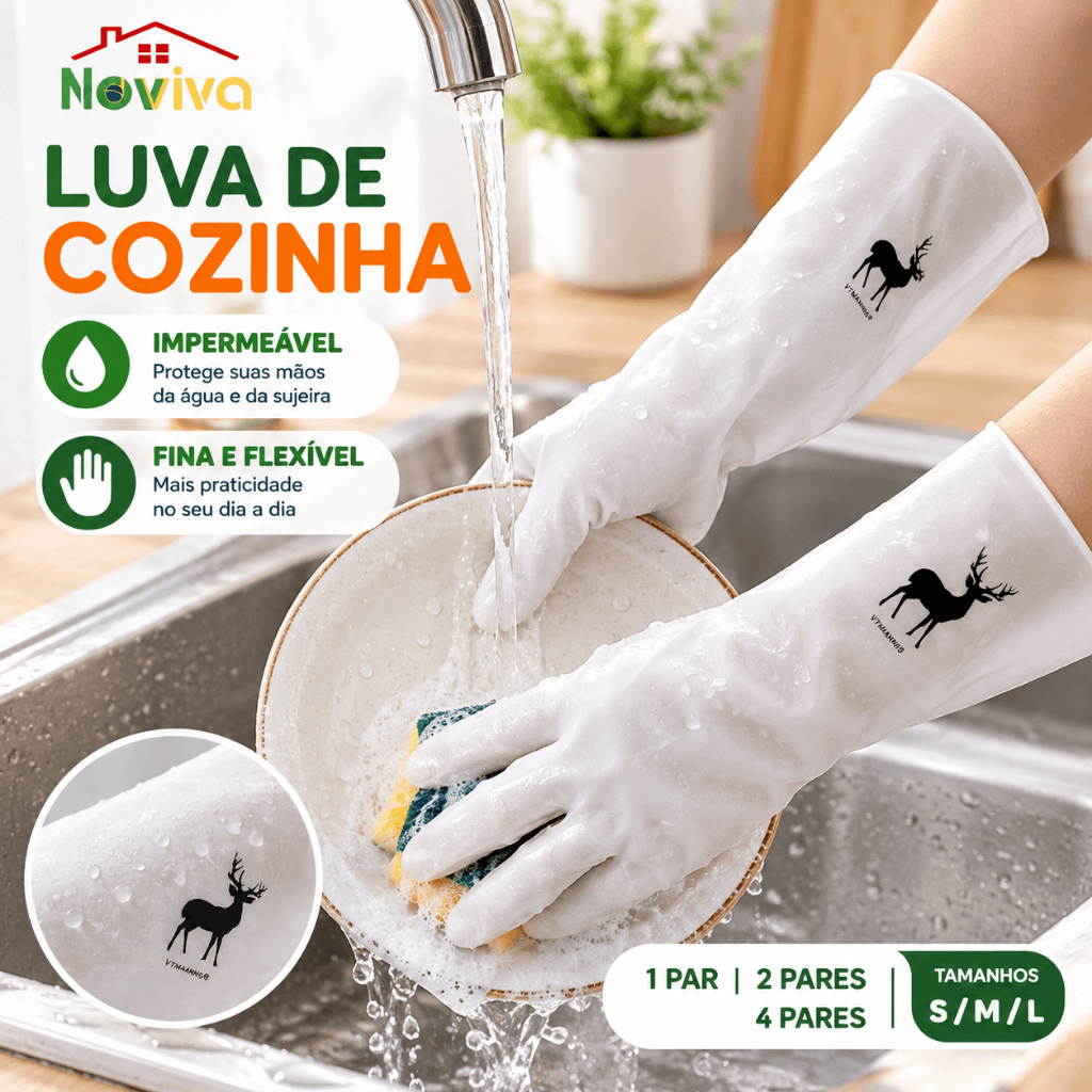 Luvas de Cozinha em PVC 30cm Impermeáveis para Lavar Louça e Limpeza Durável | Finas | Impermeáveis