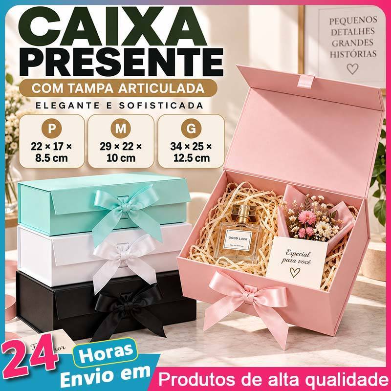Caixa Rígida Cartonada Dobrável Com Fecho Magnético E Fita De Cetim Para Presente Três tamanhos