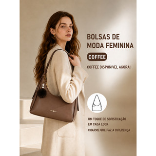 JAMI JAMI Bolsa Feminina de Ombro em Couro Sintético com Alça Ajustável, Zíper e Pingente Decorativo TM9236