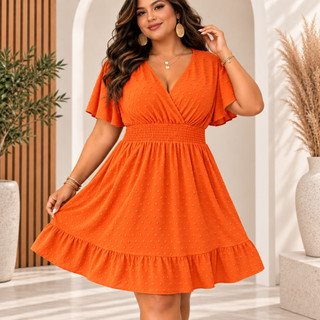 Vestido Duna Pipoca Plus Size Manga Morcego Decote V Transpassado