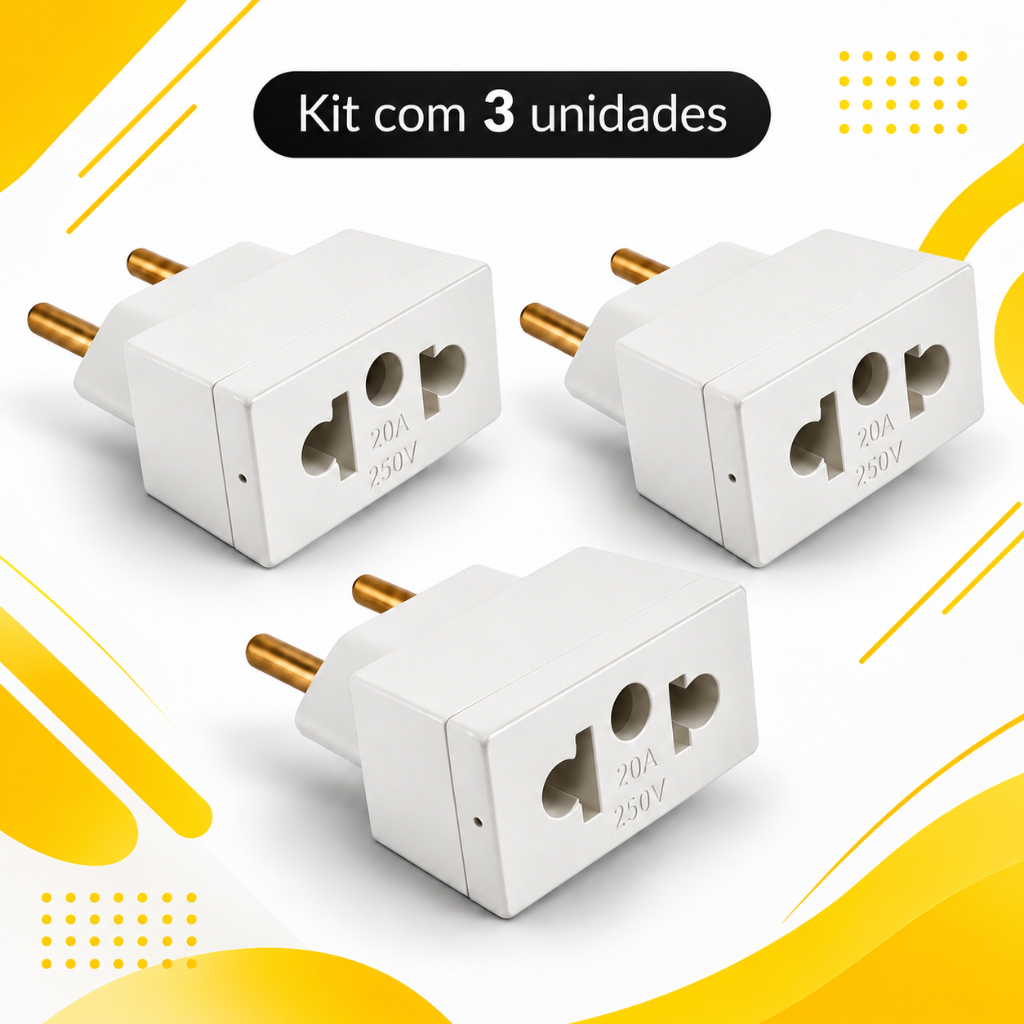 Imagem Kit 3 Adaptadores de Tomada Universal 10A - Branco