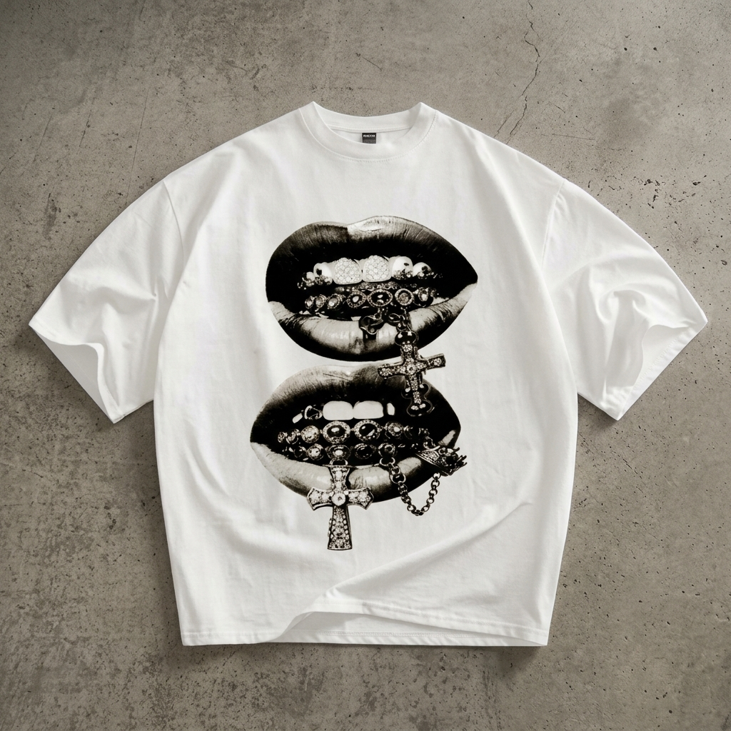 Camiseta Boca Streetwear Oversized Algodão Confortável Estampa Estilo Urban Aesthetic Y2K Blusa Larga Feminina Unissex
