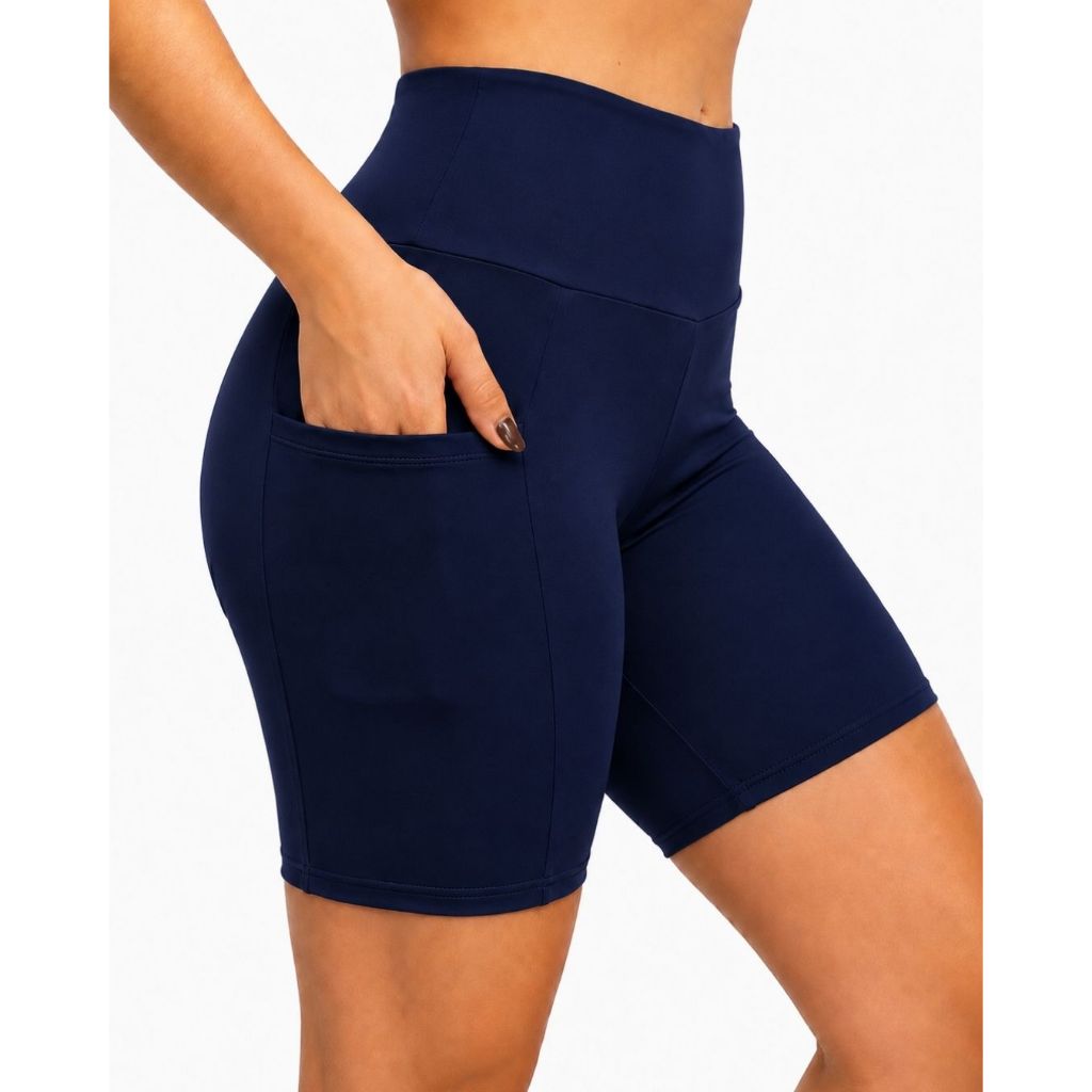 Short  Feminino Com Bolso Lateral Academia Corrida Caminhada Cós Alto Zero Transparência