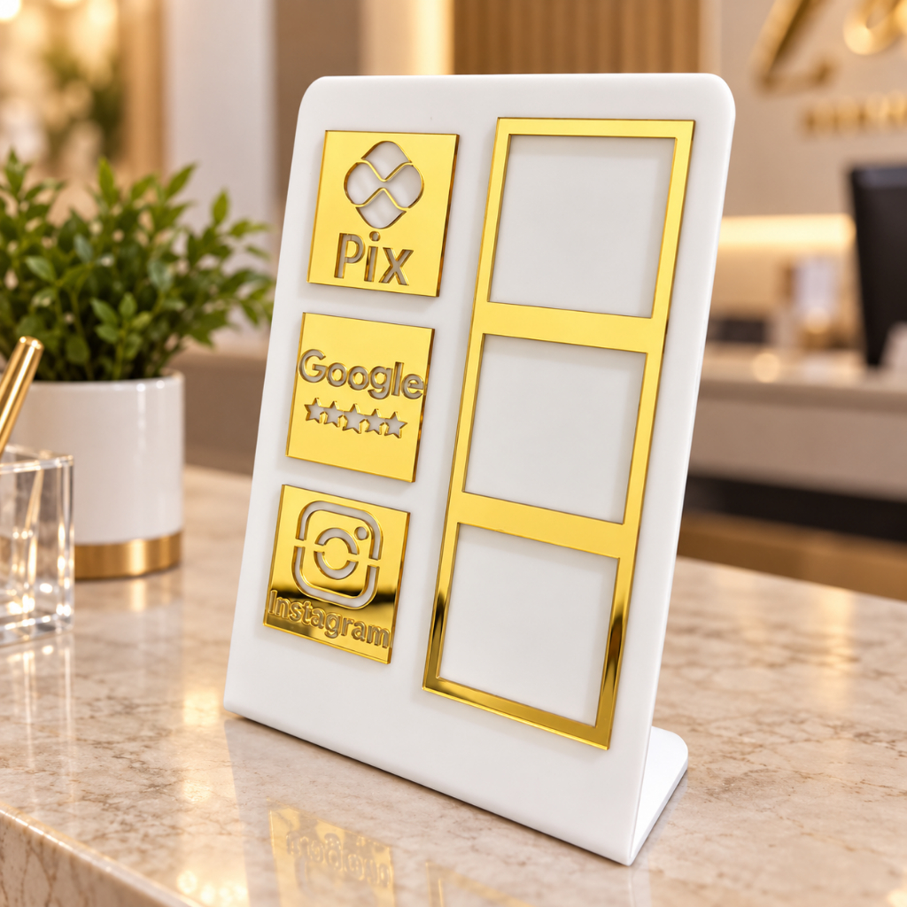Placa Qr Code Pix Instagram Avaliação Display Acrilíca Estabelecimento Loja