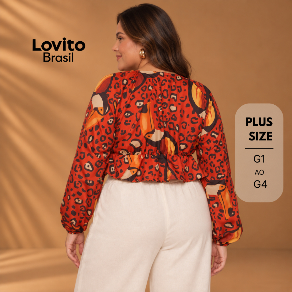 Lovito Bossa Blusa Feminina Plus Size Manga Longa Estampada BLB493BRL523 — imagem 2 de 2